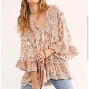 Free People Pattern pink boho top Moonlight Dance paisley floral printed lace up